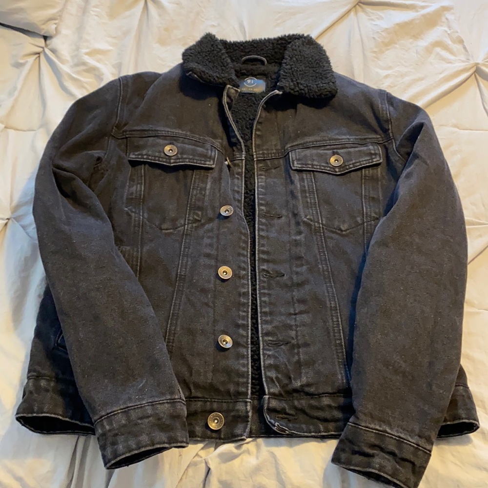 Thick black fuzzy denim jacket